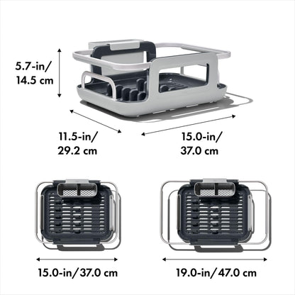 OXO dish rack arms retracted for compact storage