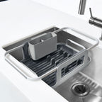 Detailed view of genuine OXO aluminum dish rack components