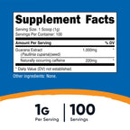 Nutricost Guarana Powder supplement facts label