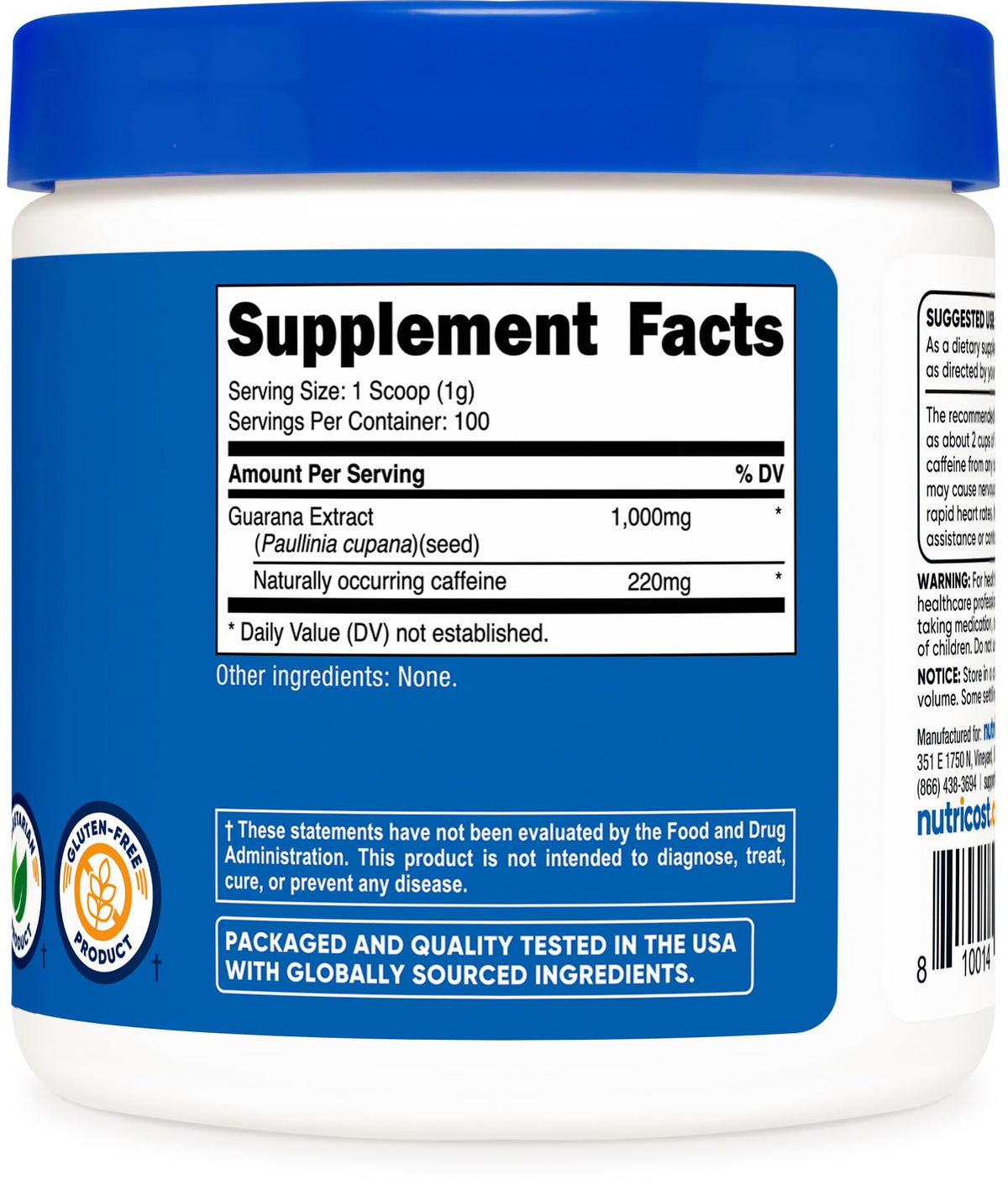 Nutricost non-GMO gluten-free energy supplement bottle