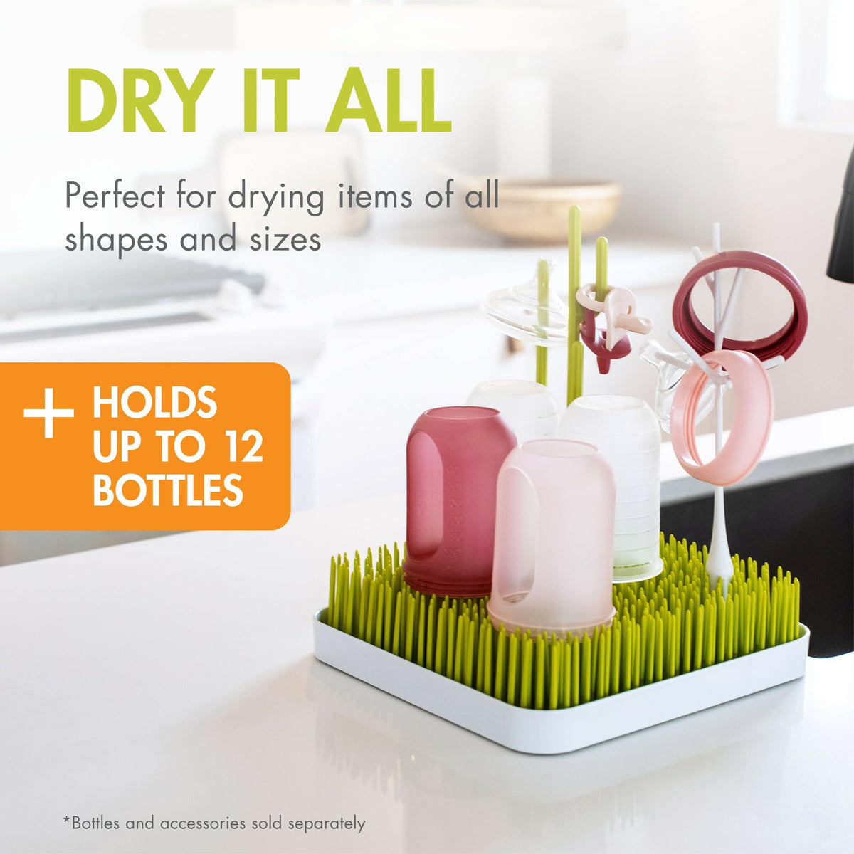 Boon green grass drying rack showing flexible plastic blades