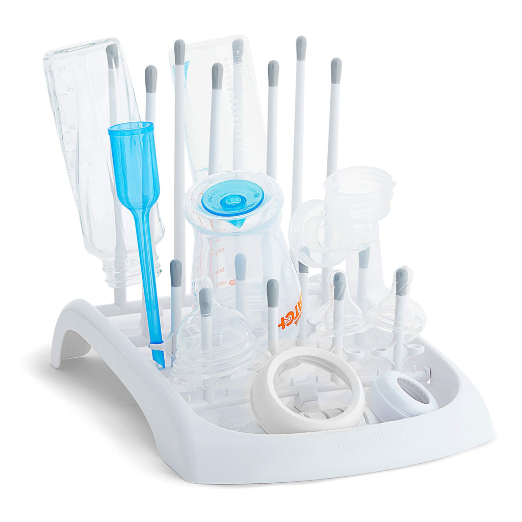 Munchkin bottle drying rack with bottles and accessories