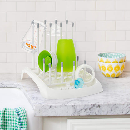 Side profile of Munchkin fold flat drying rack for kitchen