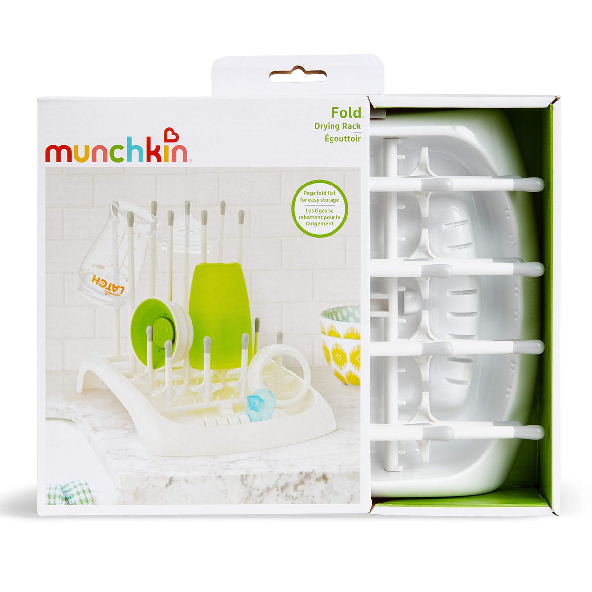 Munchkin grey and white bottle rack on kitchen countertop