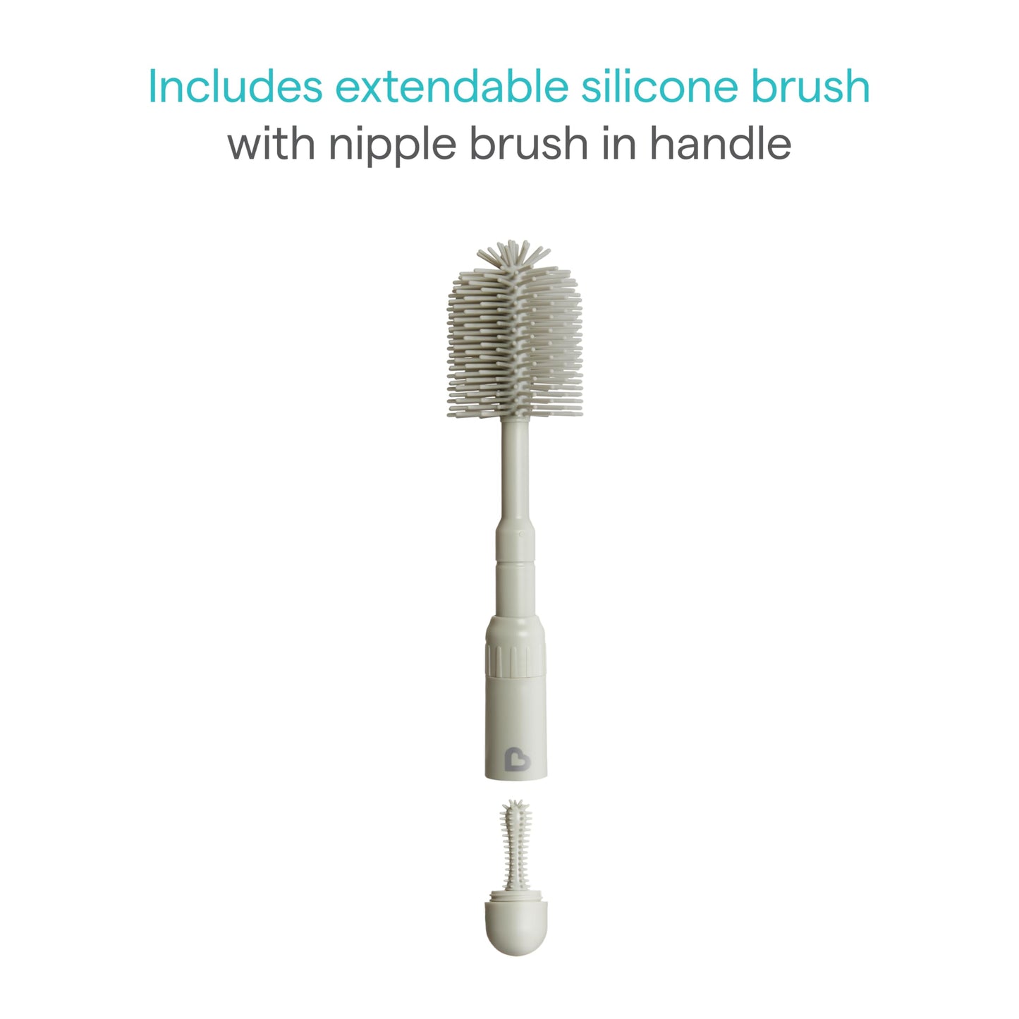 Detail view of silicone bottle brush and nipple cleaner
