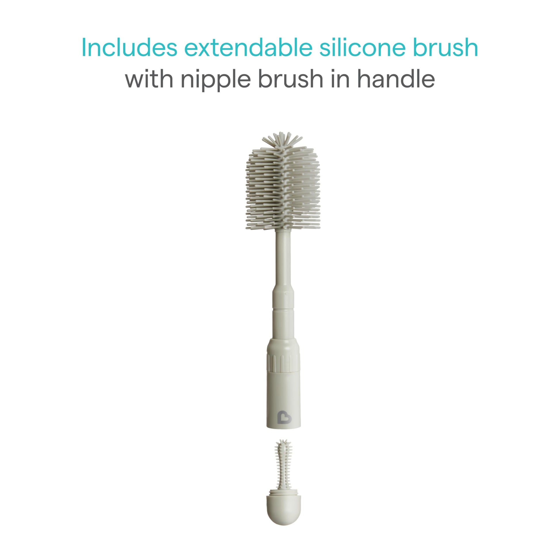 Detail view of silicone bottle brush and nipple cleaner