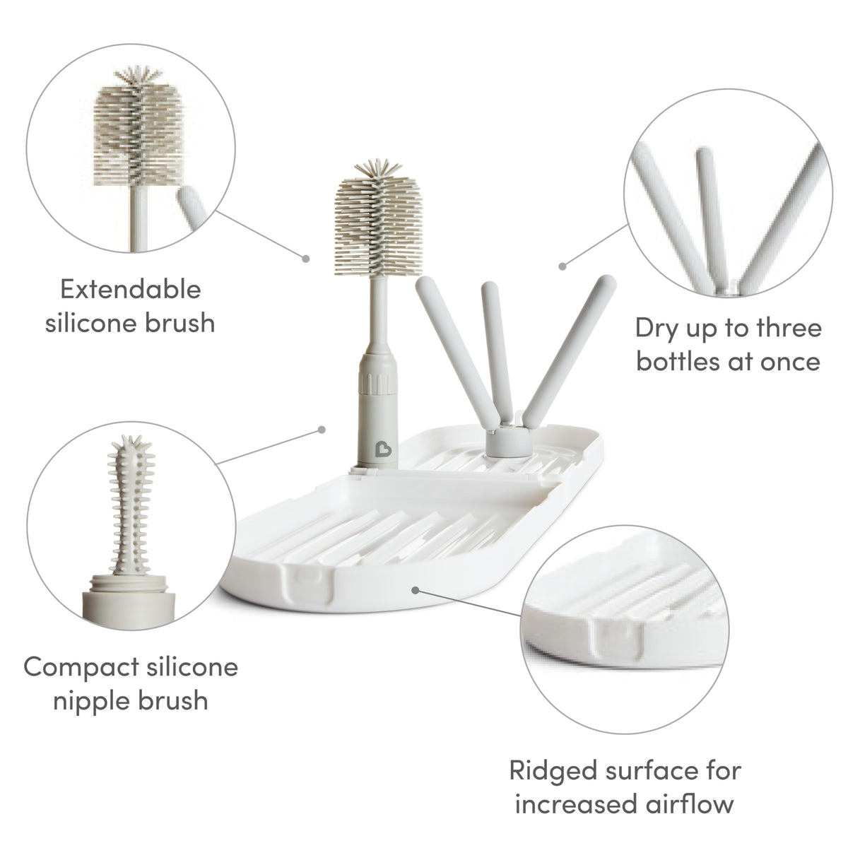 Side profile of Munchkin travel bottle drying system