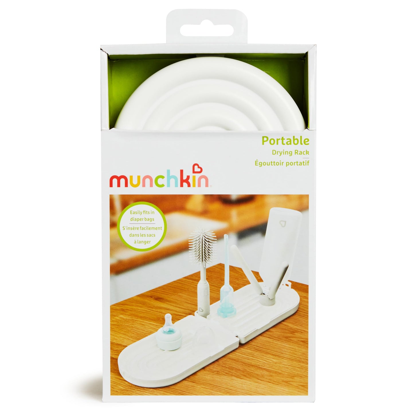 Components of Munchkin travel drying rack and accessories