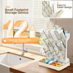Warm beige baby bottle rack showing bottle storage capacity