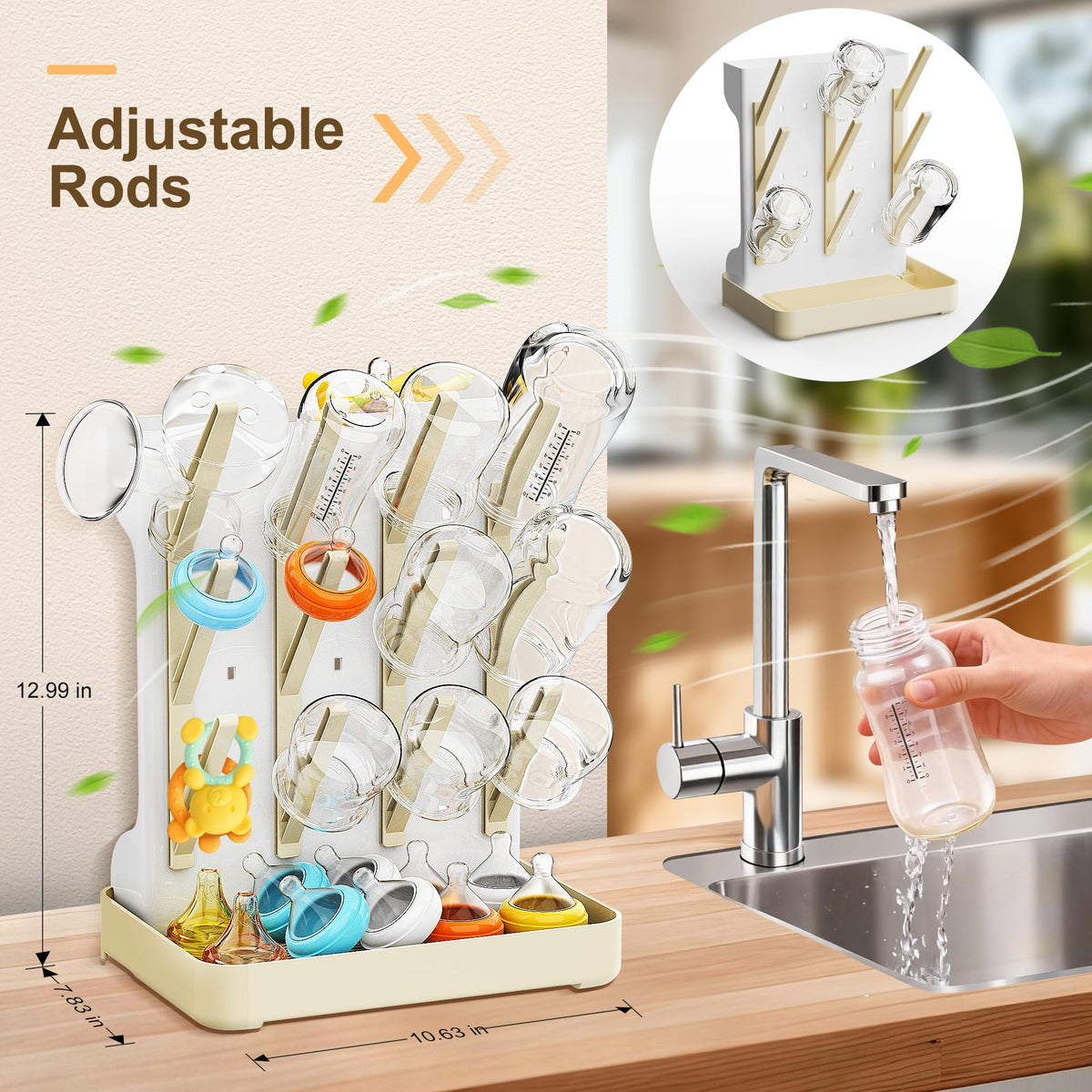 Close up of Viddett drying rack angled pegs and drip tray