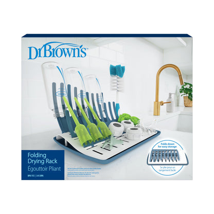 Dr. Brown's drying rack holding baby bottles and nipples