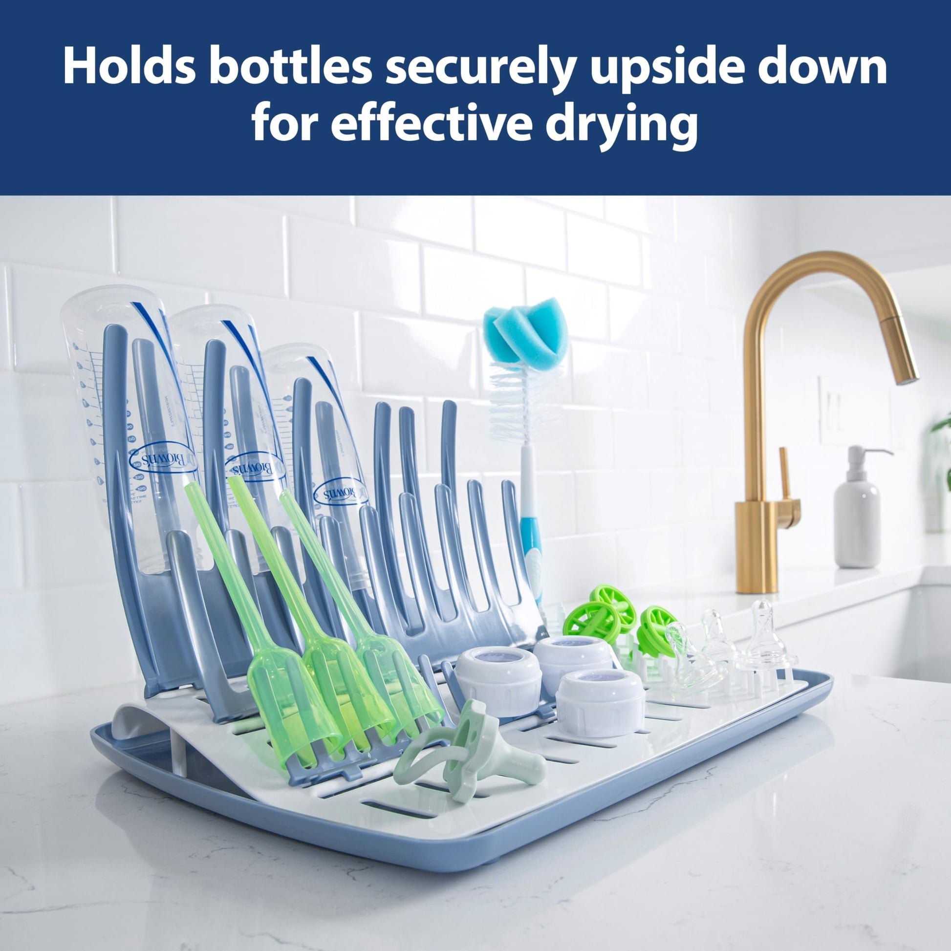 Folded Dr. Brown's baby bottle drying rack for storage
