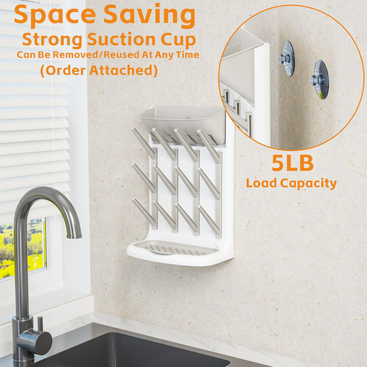 Close up of Yieach bottle rack drip tray and assembly