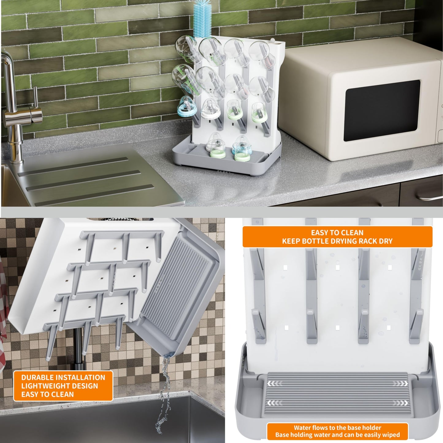 SuoXing baby bottle drying rack with bottles and pacifiers attached