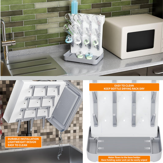 SuoXing baby bottle drying rack with bottles and pacifiers attached