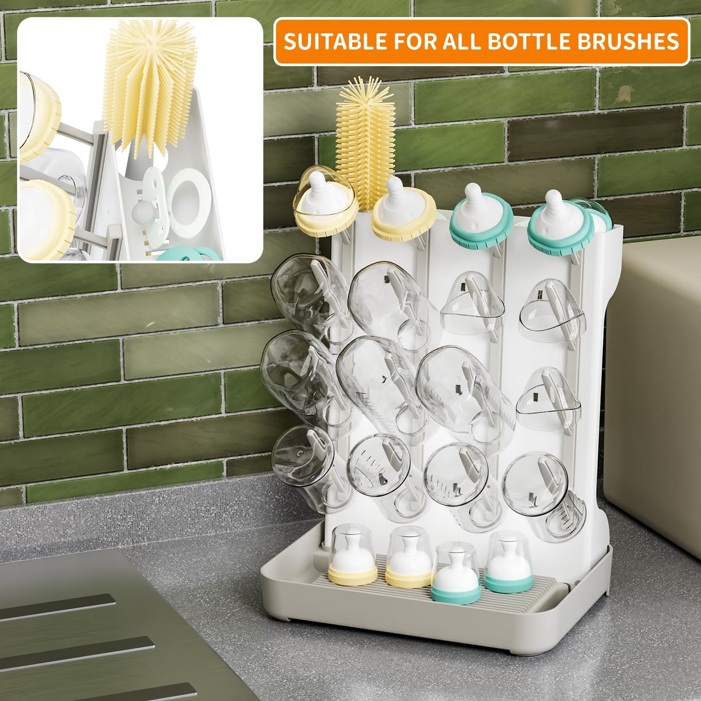 Removable drip tray detail of SuoXing baby bottle drying rack