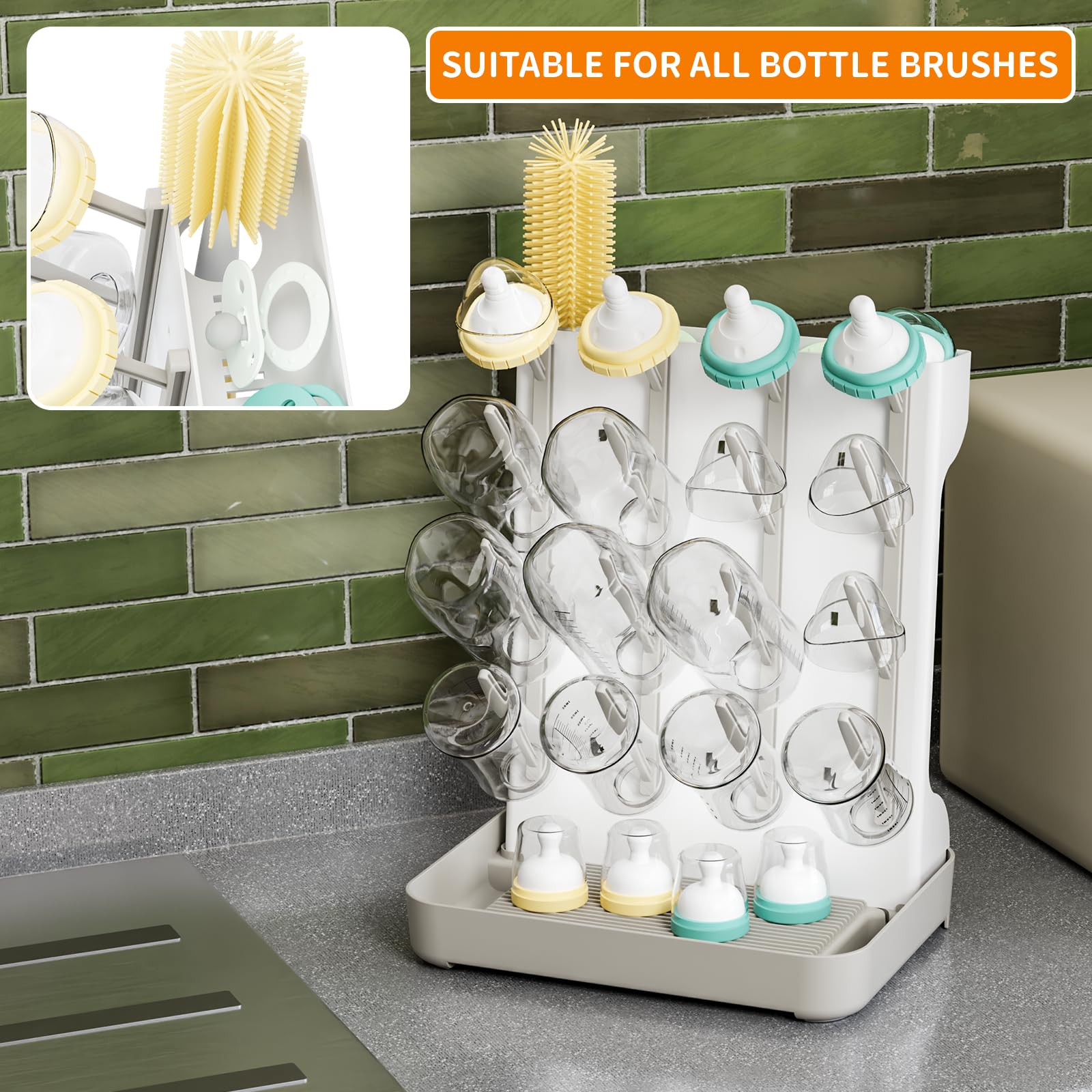 Removable drip tray detail of SuoXing baby bottle drying rack