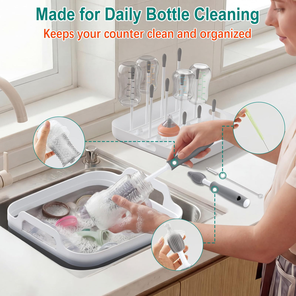 Yecuip foldable dish tub with drying rack lid