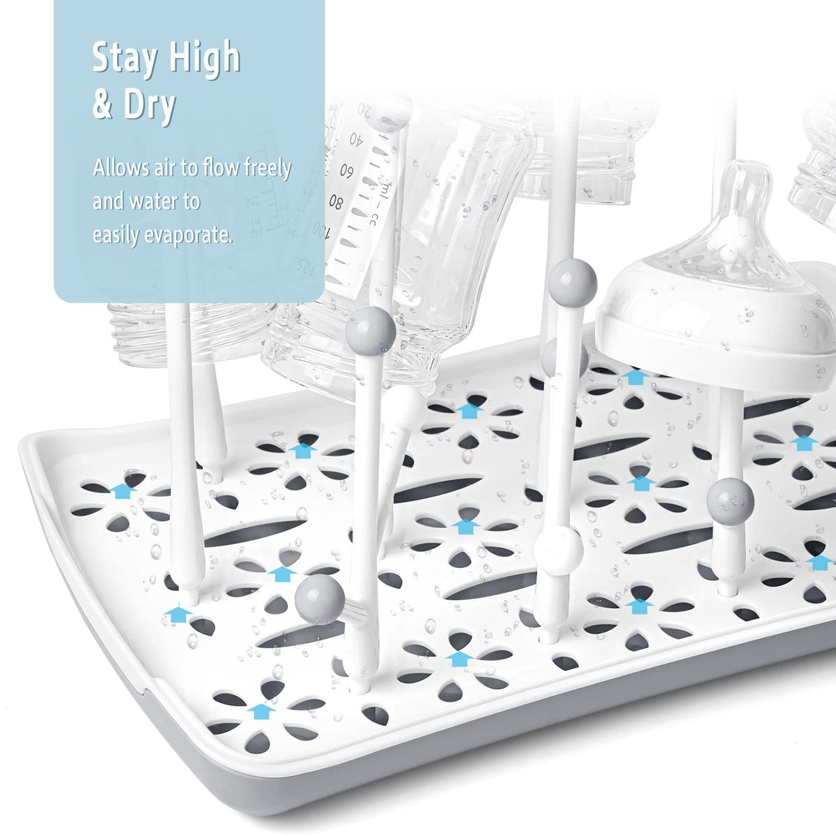 Side view of Termichy drying rack for baby bottles and pump parts