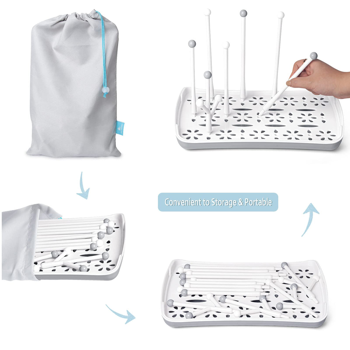 Close up of pegs on Termichy baby bottle drying station