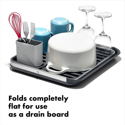 Oxo two-tier dish rack showing double layer capacity for plates and bowls