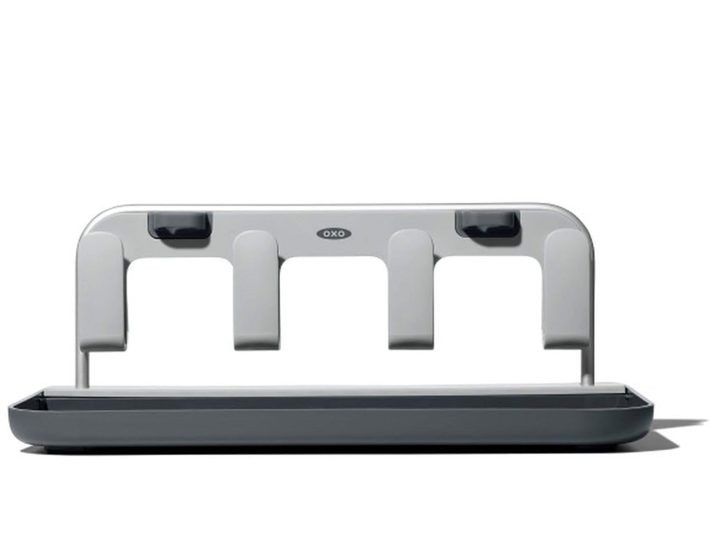 Oxo bottle drying rack holding four water bottles and lids