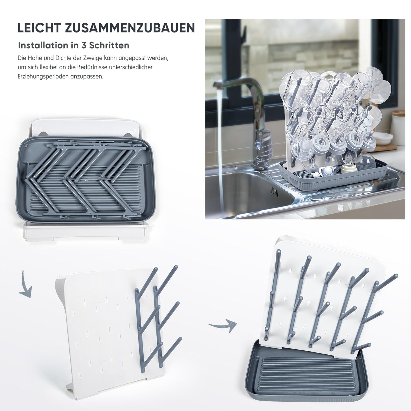 Termichy bottle drying rack showing modular branch design