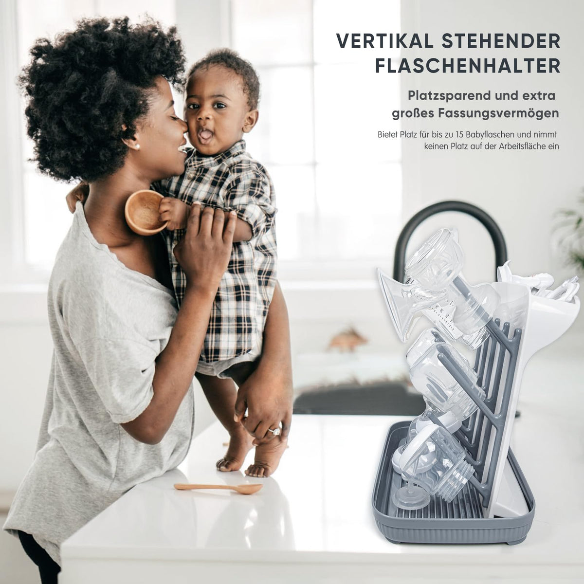 Clean kitchen setup with Termichy baby bottle drying rack