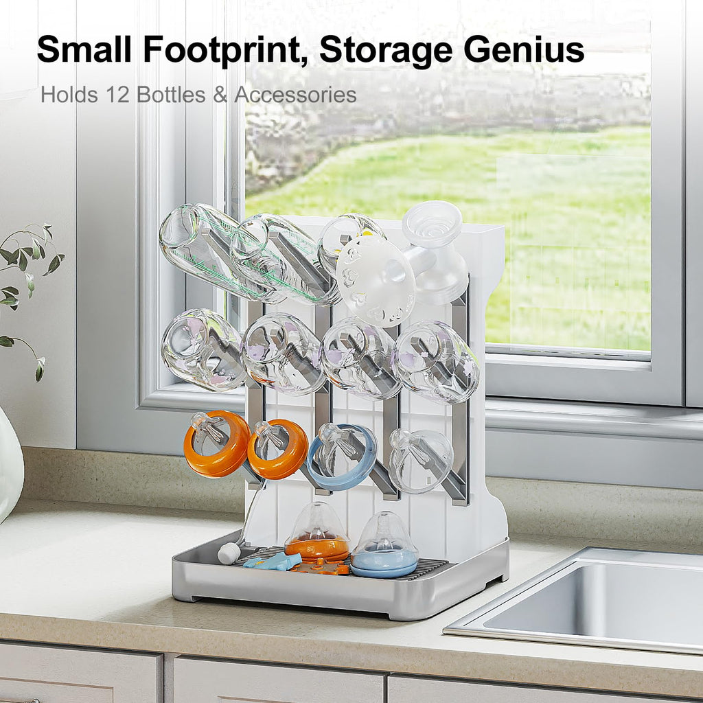 Vertical bottle dryer rack with 12 hooks