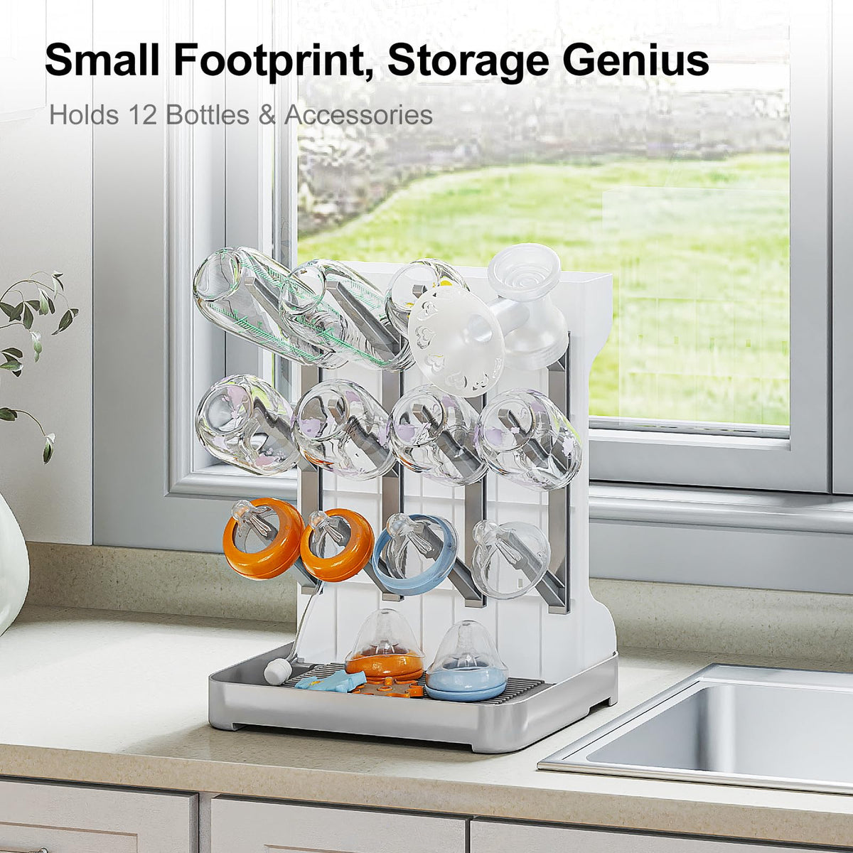 Vertical bottle dryer rack with 12 hooks