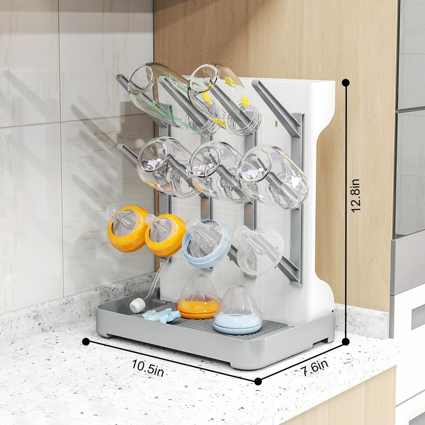 Close up of GoMaihe drying rack holding pacifiers and brushes