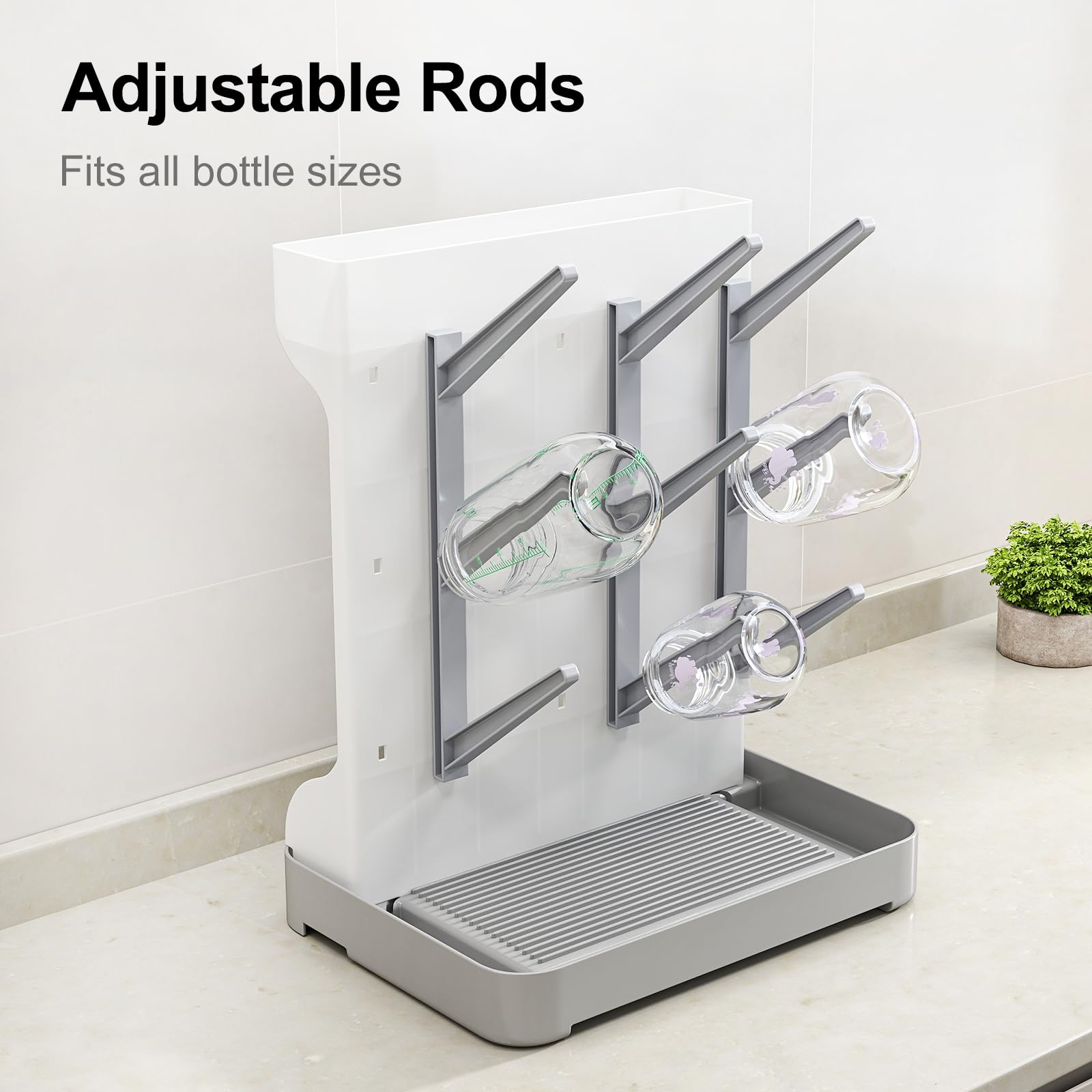 Angled view of BPA-free baby bottle storage stand