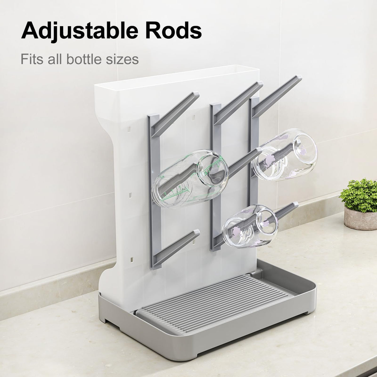 Angled view of BPA-free baby bottle storage stand