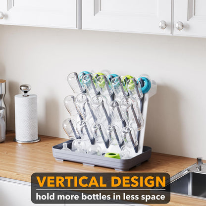 Vertical baby bottle drying rack for small kitchen spaces
