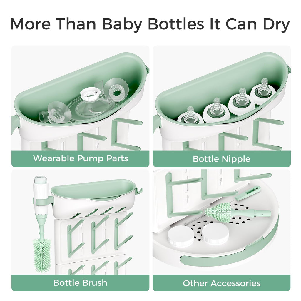 Side view of Momcozy space saving baby bottle rack