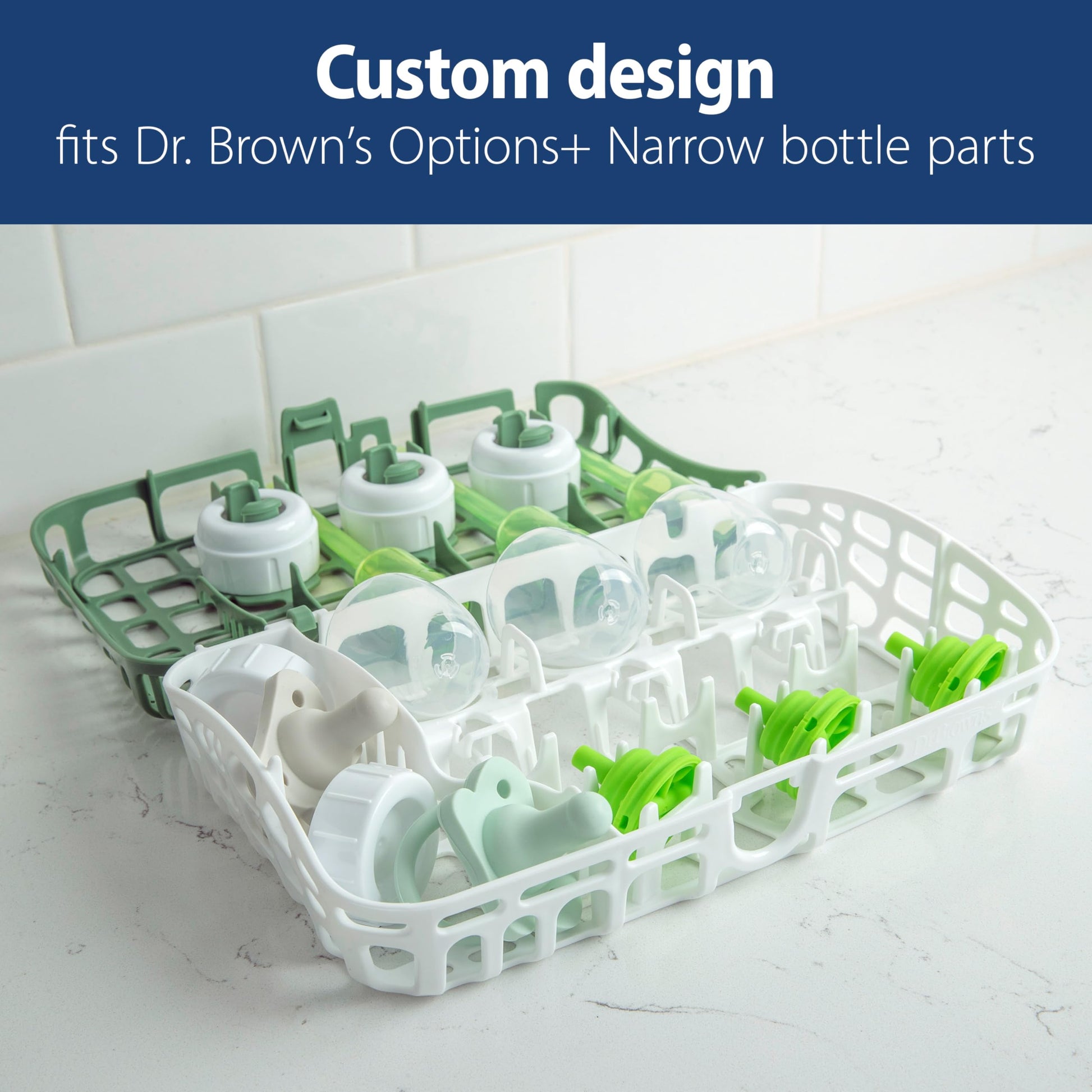 Open Dr. Brown's dishwasher basket showing internal cleaning slots