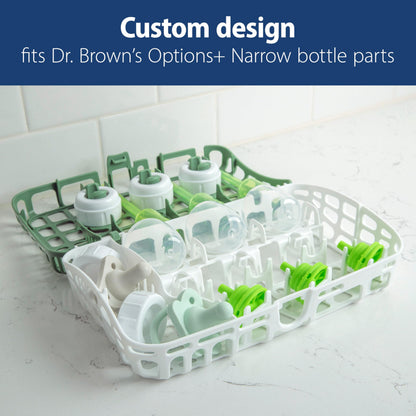 Open Dr. Brown's dishwasher basket showing internal cleaning slots