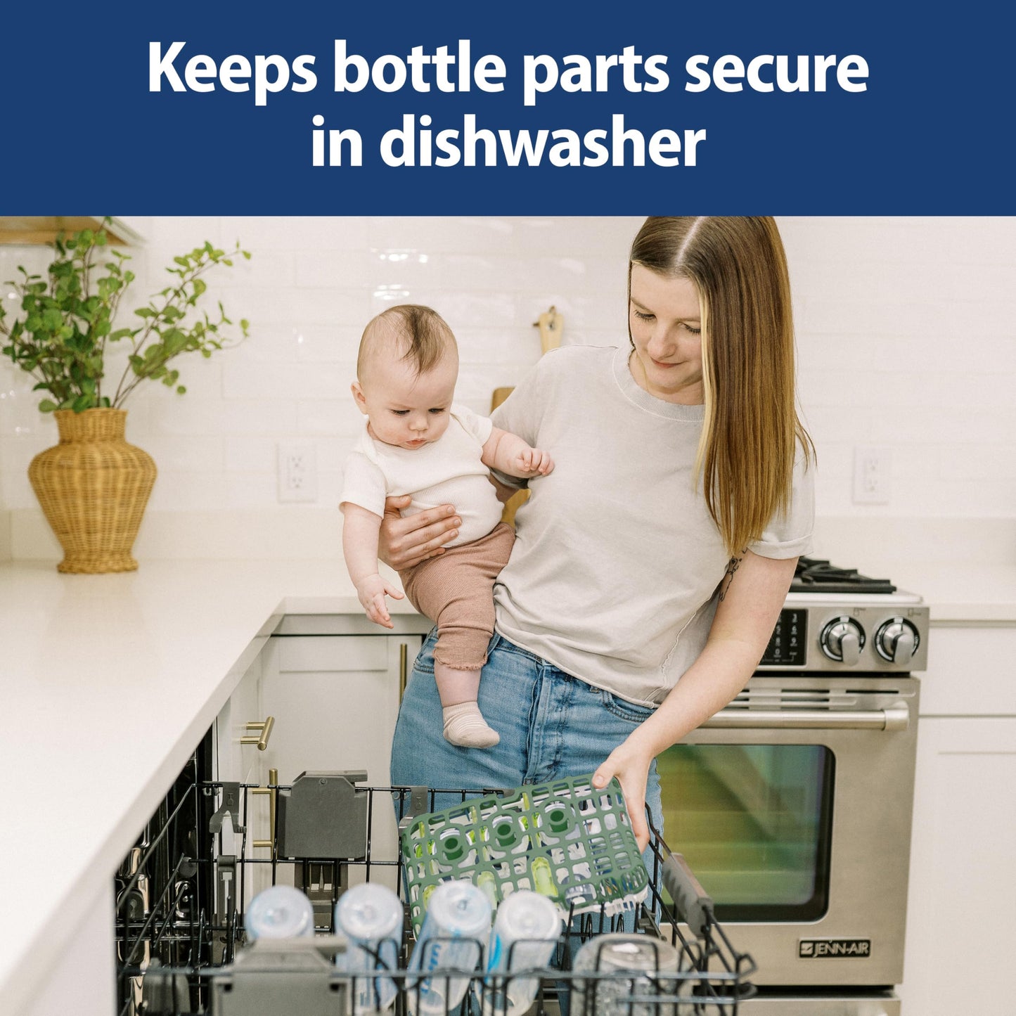 Side view of BPA-free Dr. Brown's dishwasher organizer for pacifiers