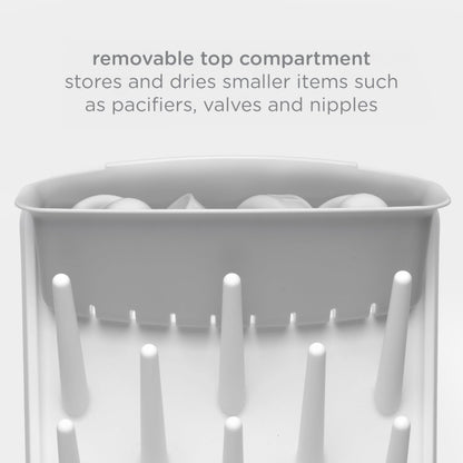 Ubbi baby bottle drying rack showing 13 peg organization