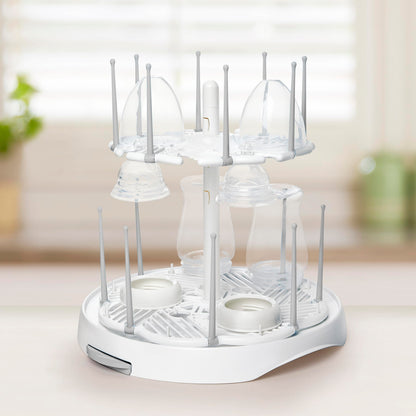 Munchkin baby bottle drying rack showing 16 bottle capacity