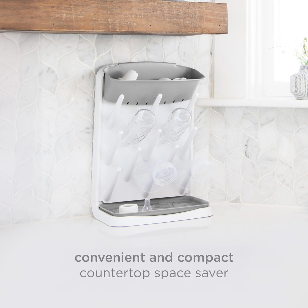 Ubbi gray baby bottle rack with non-slip base details