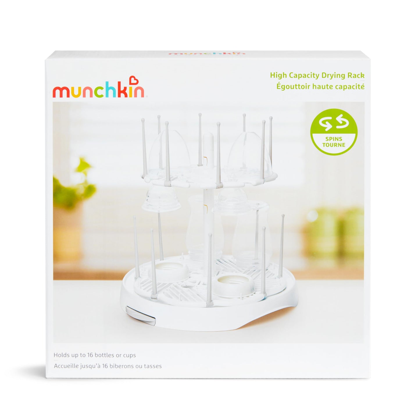 Munchkin drying rack holding baby nipples and pump parts