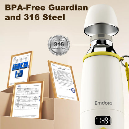 Portable bottle warmer being used in a travel setting