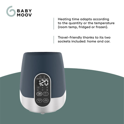 Babymoov bottle warmer heating a baby bottle