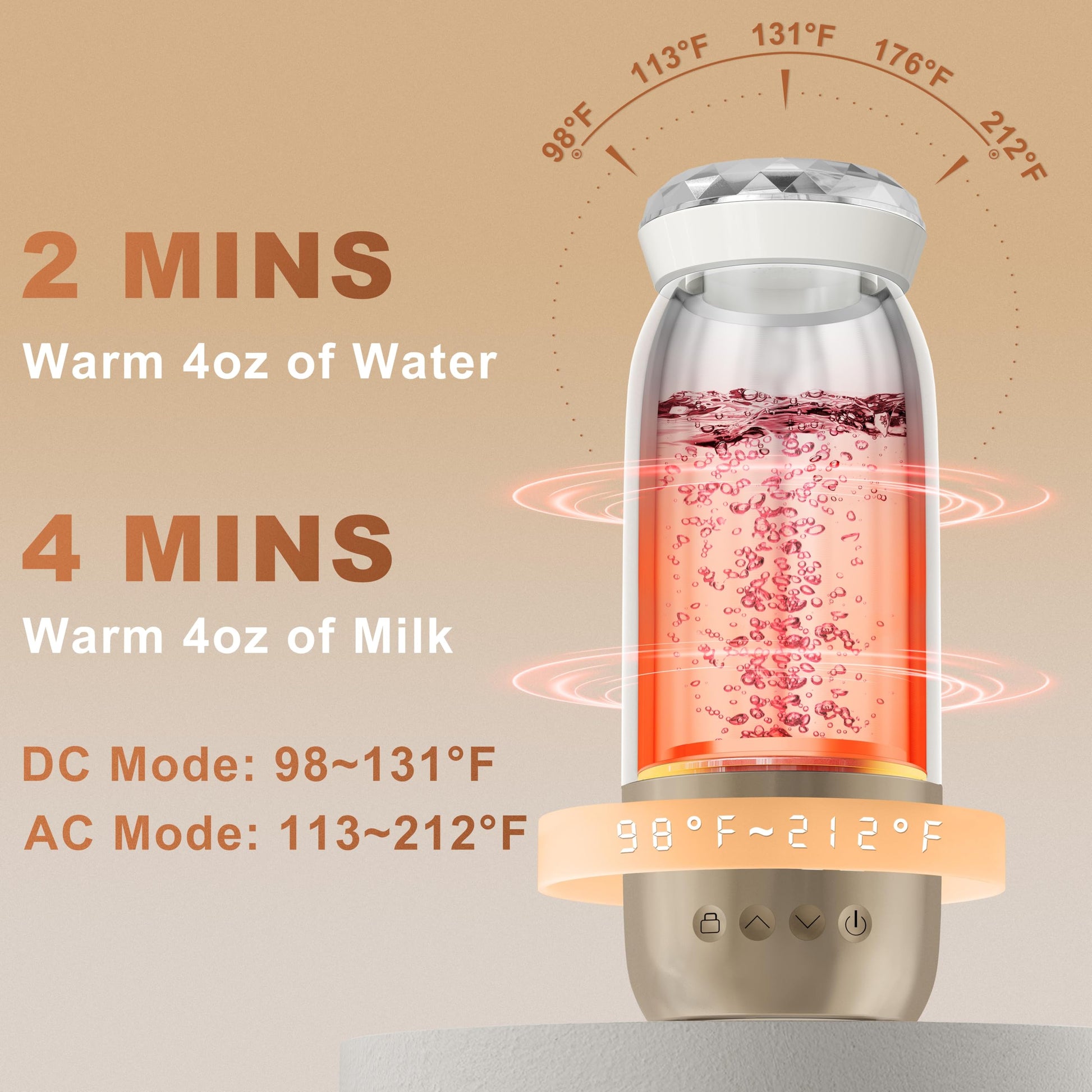 Top view of stainless steel interior bottle heating chamber