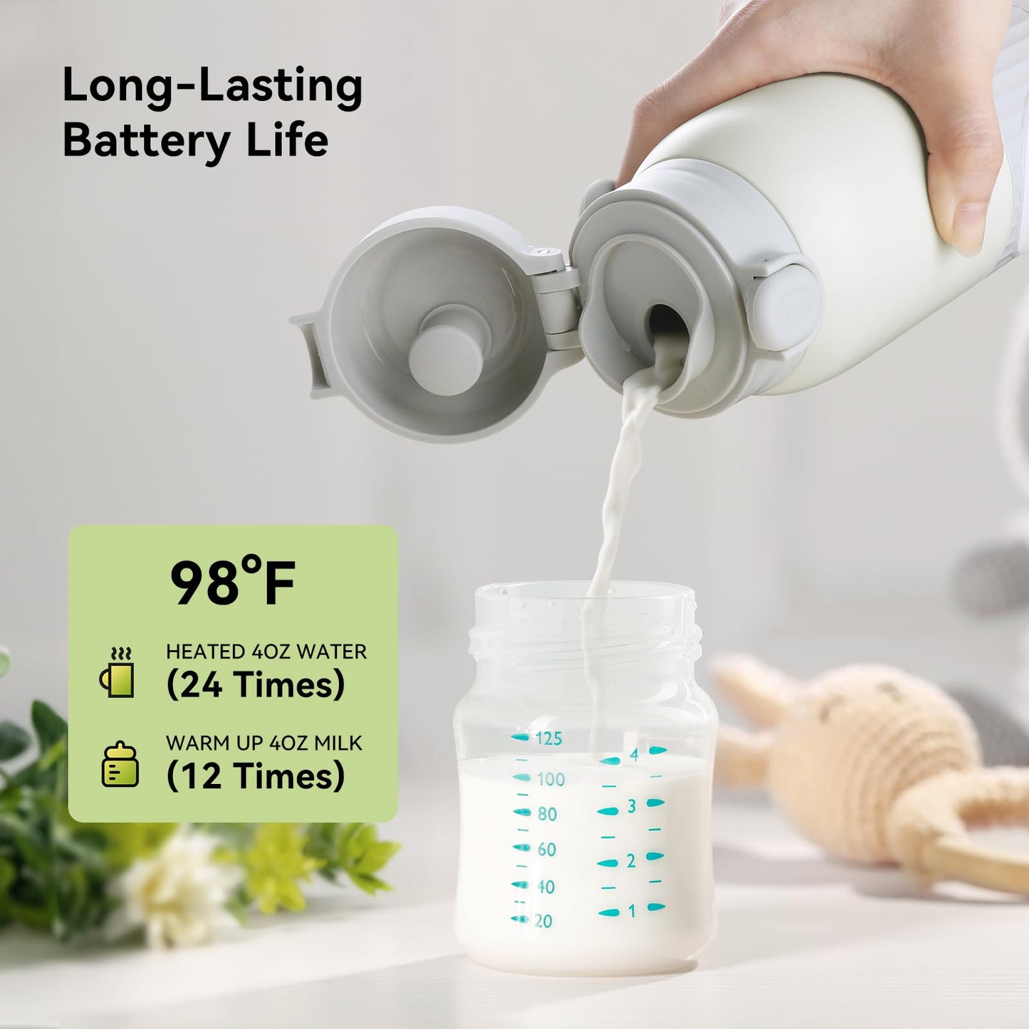 Side view of portable bottle warmer with temperature control interface