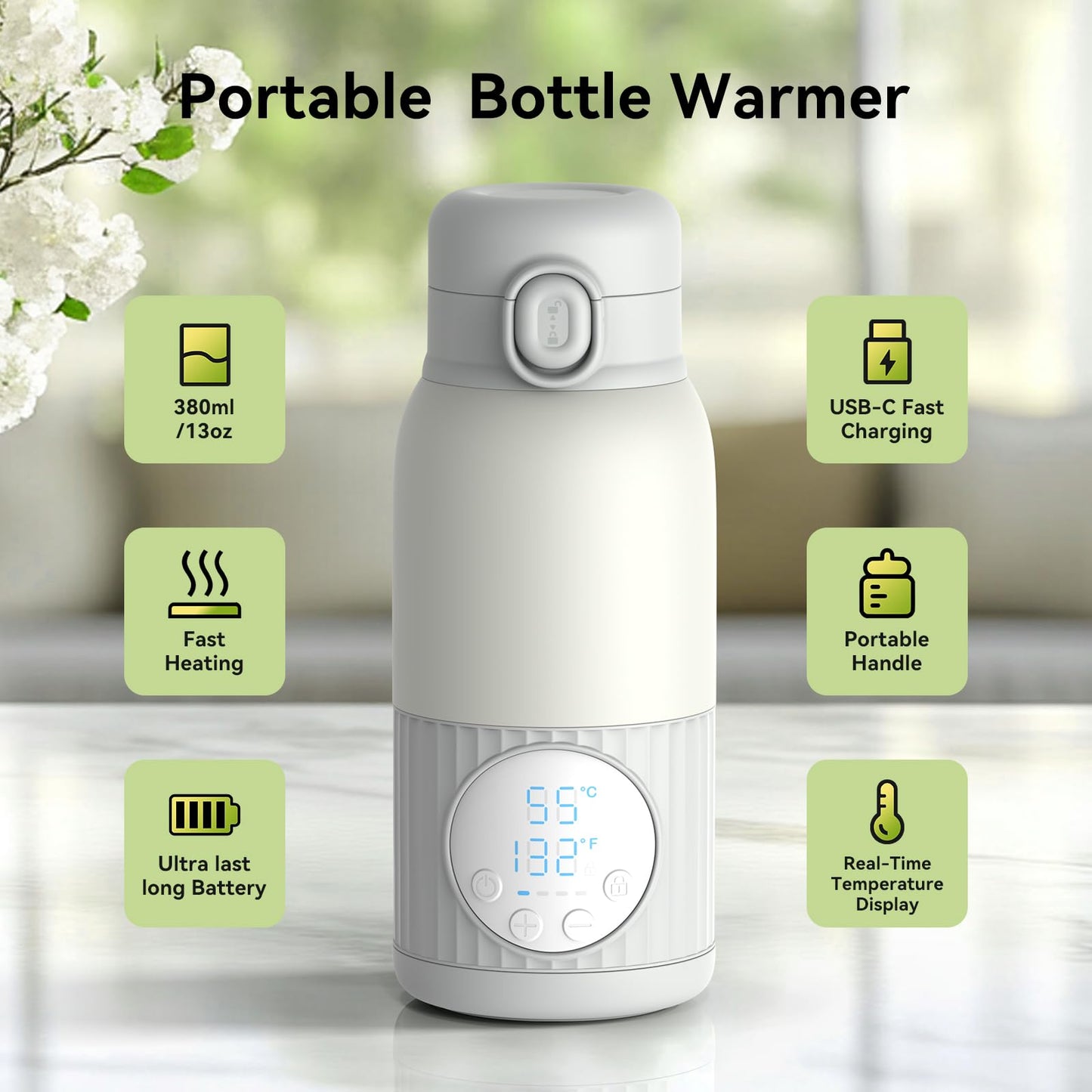 Portable bottle warmer in a car cup holder for travel