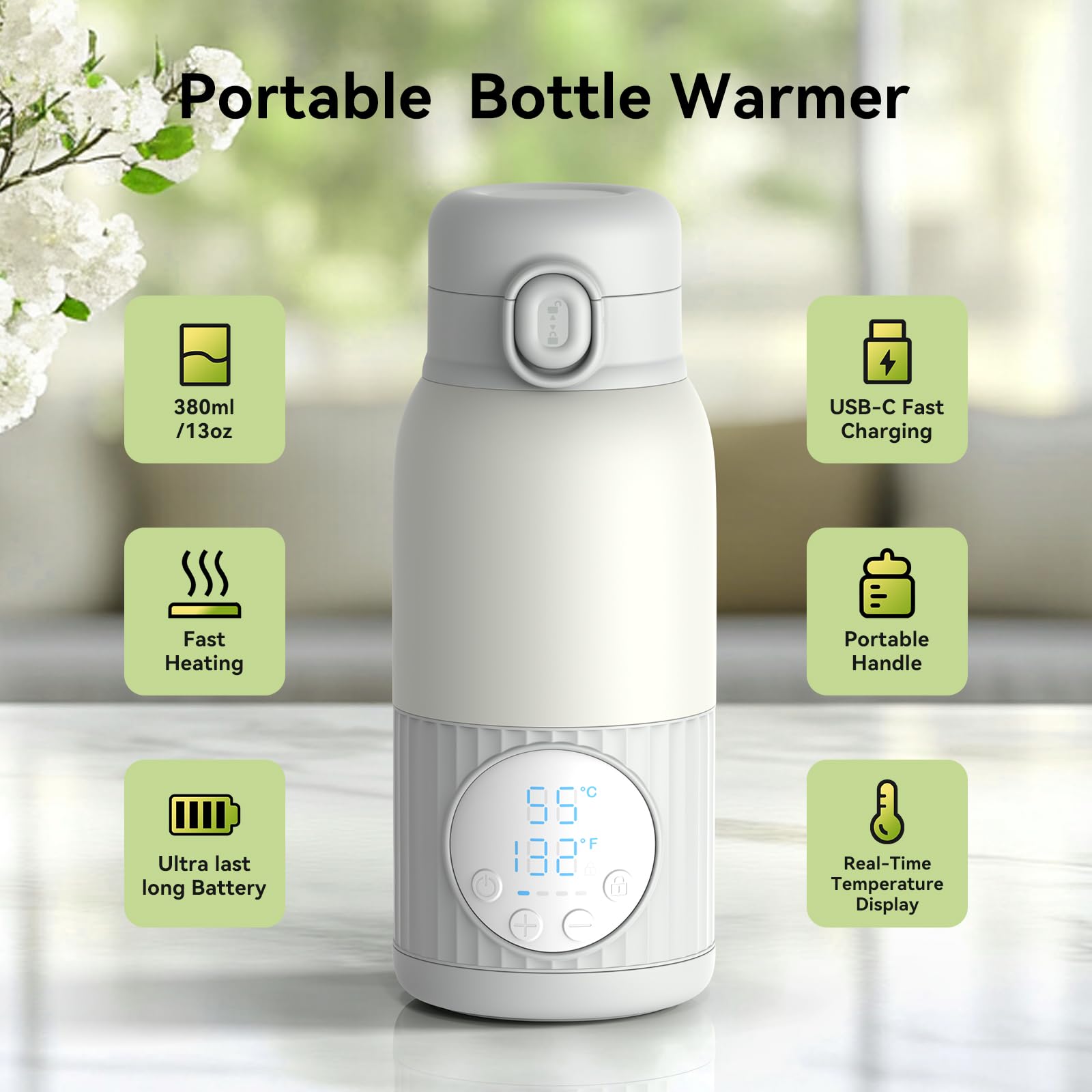 Portable bottle warmer in a car cup holder for travel