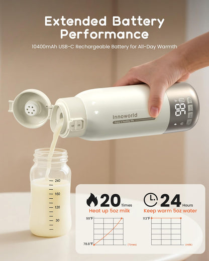 Portable 20 ounce bottle warmer charging with USB-C cable