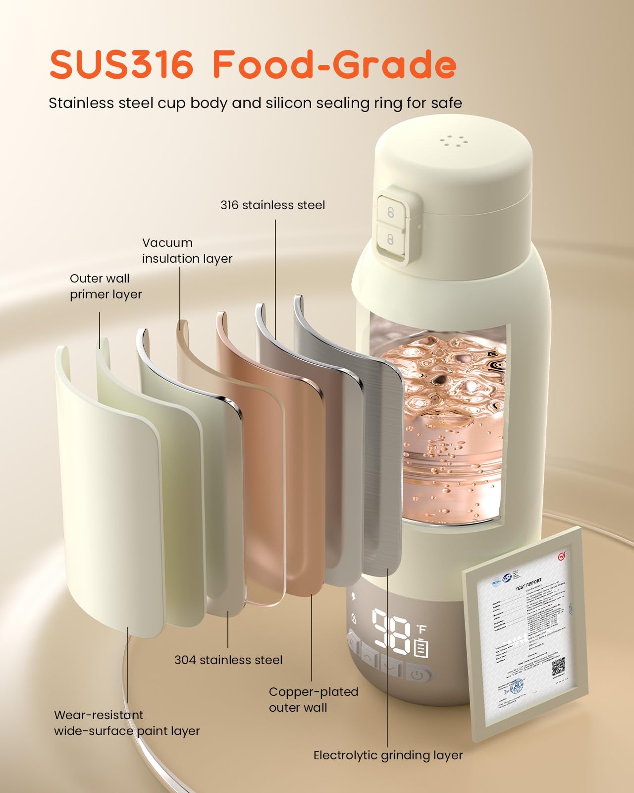 Compact Innoworld milk heater being used during travel
